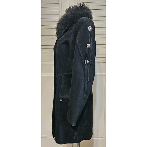 Vintage suede 3/4 Penny Lane jacket fur collar wester concho fringe Made In USA - Picture 2 of 10